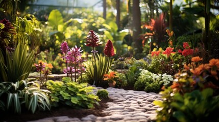 Tropical Botanical Garden Path at Golden Hour