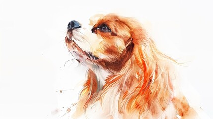 Naklejka premium Soft Watercolor Portrait of Cavalier King Charles Spaniel on White Background