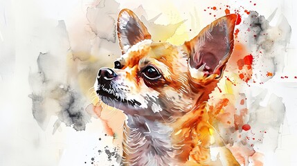 Whimsical Chihuahua: Delicate Watercolor Portrait of a Playful Canine