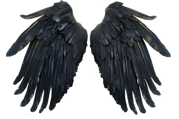 Fototapeta premium black angel wings with feathers isolated on background.
