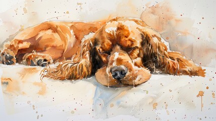 Graceful Cocker Spaniel: Delicate Watercolor Portrait of a Beloved Canine Companion