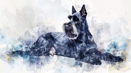 Graceful Giant: Ethereal Watercolor Portrait of a Schnauzer