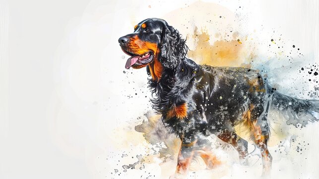 Graceful Gordon Setter: Delicate Watercolor Portrait of a Majestic Canine