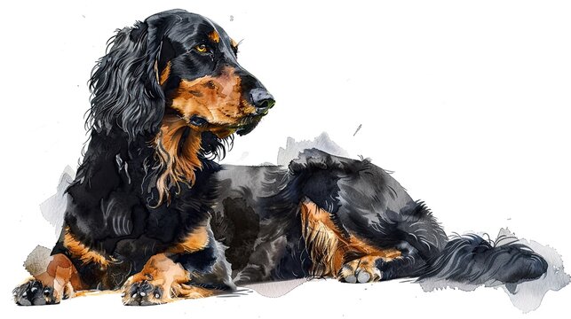 Graceful Gordon Setter: Delicate Watercolor Portrait of a Majestic Canine