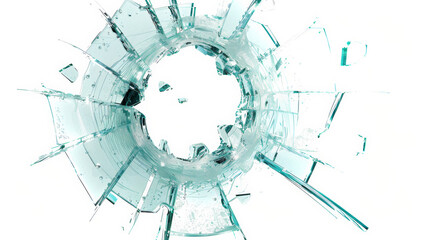 Obraz premium shattered glass from a bullet hole, white background