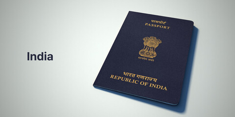 India Passport.
3d rendering passport on white background.