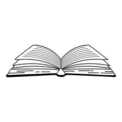 Open book outline. Realistic simple hand drawn style, pages with text. Isolated vector art illustration for school, bookstore, dictionary, teacher, writer. Drawing for learning, study, knowledge
