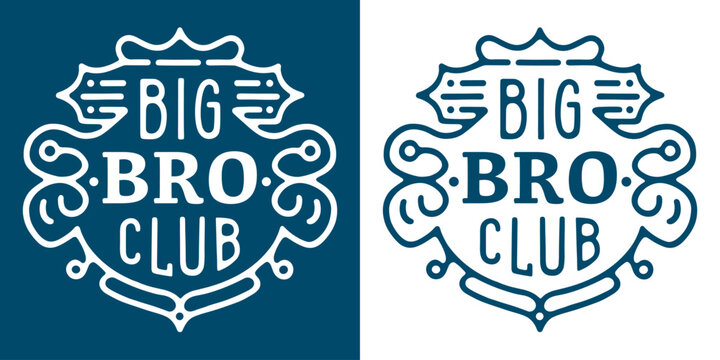 Big bro club lettering badge. Brothers cool sibling quotes birthday gifts. Retro vintage blue aesthetic. Printable text vector for oldest eldest teenager baby boy announcement shirt design clothing.