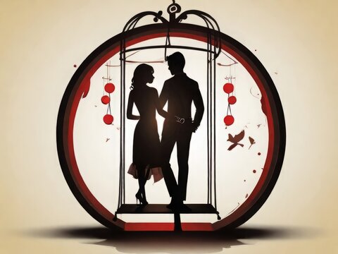 Silhouette of couple. Couple on a swing. Swingers club couple illustration.