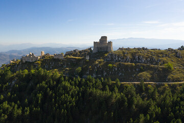 Rocca Calascio, Italy September 14, 2019: video of panorama Rocca Calascio in Abruzzo near L'Aquila  with tourists, L'Aquila, Italy