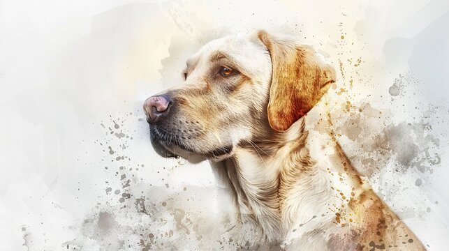 Graceful Labrador: Delicate Watercolor Portrait of a Retriever on White, with Soft and Transparent Hues