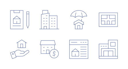 Property icons. Editable stroke. Containing property, propertyinsurance, realestate, house, valuation, apartment.