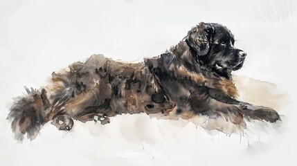 Graceful Newfoundland: Delicate Watercolor Portrait of a Majestic Dog