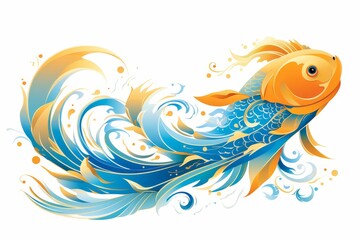 Obraz premium Vector illustration of pisces zodiac sign shining in blue color, isolated on white background