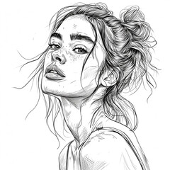 Sketch of a beautiful woman. Hand-drawn illustration. Coloring page, coloring book.