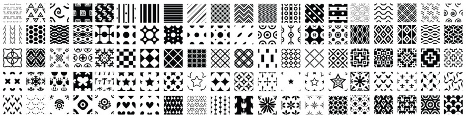 Seamless patterns. Universal different vector seamless patterns (tiling). Endless texture can be used for wallpaper, pattern fills, web page background, Set of monochrome geometric ornaments. - obrazy, fototapety, plakaty