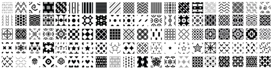 Fotobehang Seamless patterns. Universal different vector seamless patterns (tiling). Endless texture can be used for wallpaper, pattern fills, web page background, Set of monochrome geometric ornaments. © Ibrahim