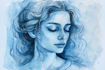 Virgo zodiac sign in blue on white background   astrology symbol and constellation illustration