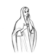 Pencil drawing. The angel Gabriel appeared to Mary