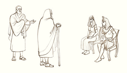 Moses and Aaron before Pharaoh. Pencil drawing