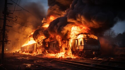 A train fire - obrazy, fototapety, plakaty