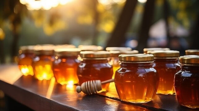 Various types of honey on the table