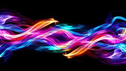 Vibrant Abstract Neon Light Waves on Black Background