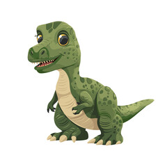 Fototapeta premium Cute cartoon green t-rex dinosaur, white background
