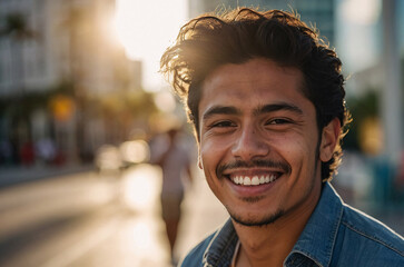 portrait of a happy man in the Miami city street