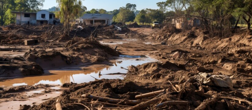 Dirt and destruction after natural flood disaster