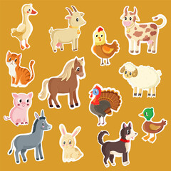 Colorful Assortment of Cartoon Animal Stickers for Kids on a Warm Background