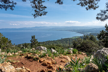 View of Aphrodite Nature (Circular) Trail, located above Neo Chorio village on Akamas Peninsula,...