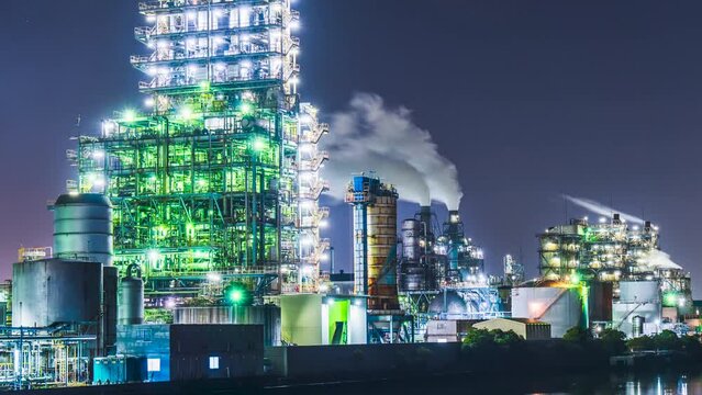 【神奈川県】川崎・扇町の工場夜景　タイムラプス映像　ティルトアップ　
Kanagawa tourist attraction, Kawasaki City's factory night view - Japan - Timelapse video - tilt up