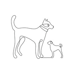 Vector dog pet animal continuous one line art silhouette drawing isolated on white background 