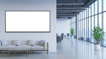 Empty room and billboard on the wall. blank board mock up ,3D Rendering