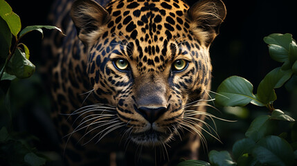 A captivating image of a Sri Lankan leopard, showcasing its powerful presence in the lush jungle habitat. Keywords: Leopard, Jungle, Wildlife, Stealth, Feline. Ultra Realistic, National Geographic,
