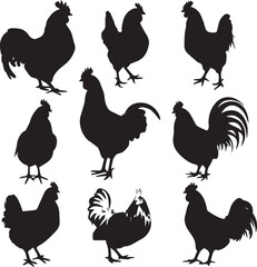 Set of Rooster logo vector black silhouette