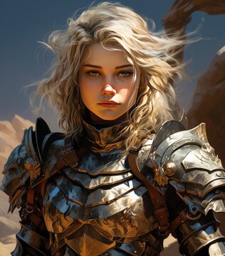 Dark apocalypse style, desertpunk beautiful young warrior woman, maximum intricate detail, cinematic lighting. generative AI
