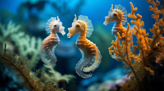 Beneath the surface of the ocean, seahorses come to life near intricate coral reefs. National Geographic 