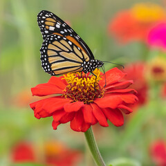 monarch butterflies on a red flower