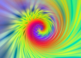 Dynamiczna kolorowa kompozycja ze spiralnym wirem w centrum z pióropuszem żółtych refleksów z efektem rozmycia - abstrakcyjne tło, tekstura - obrazy, fototapety, plakaty