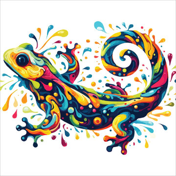 Abstract Salamander multicolored paints colored drawing vector illustration
