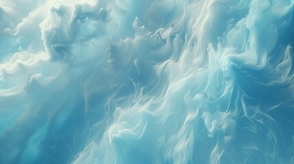 A serene, abstract fluid backdrop blending sky blue and soft white, reminiscent of a peaceful, cloudy sky.
