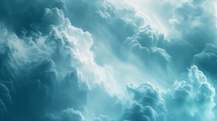 A serene, abstract fluid backdrop blending sky blue and soft white, reminiscent of a peaceful, cloudy sky. - obrazy, fototapety, plakaty