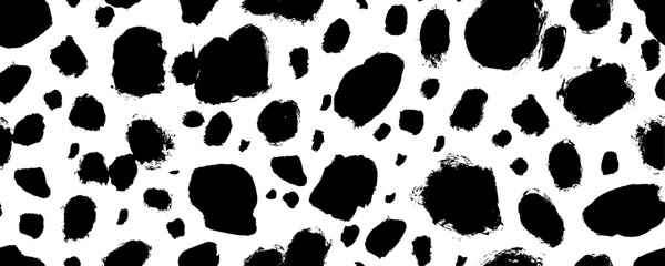 Horizontal banner design with dalmatian animal fur texture. Hand drawn grunge blots and spots.