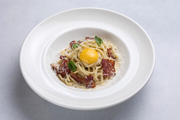 Spaghetti Carbonara with bacon, parmesan cheese and egg