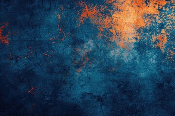 Grunge abstract background. Damaged screen. Orange glitch noise on blue scratched texture with dust. - obrazy, fototapety, plakaty