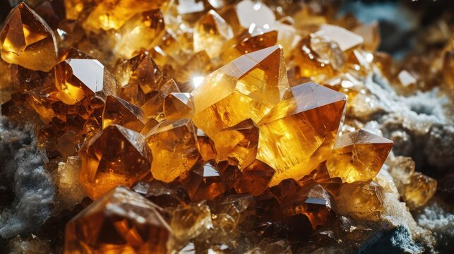 Citrine crystal mineral texture seamless background, capturing the warm golden tones and intricate crystal facets