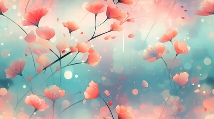 enchanting Multicolor Bokeh concept, emphasizing the fusion of Coral Pink and Mint Green lights in a seamless background for a serene and mystical atmosphere