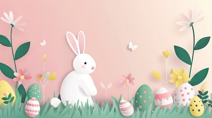 Naklejka na ściany i meble Pastel Easter Delight: Minimalistic 2D Vector Background with Eggs
